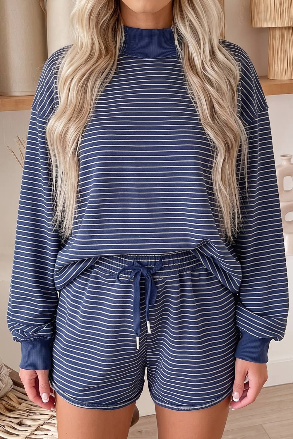 Mock Neck Pullover Matching Shorts Set