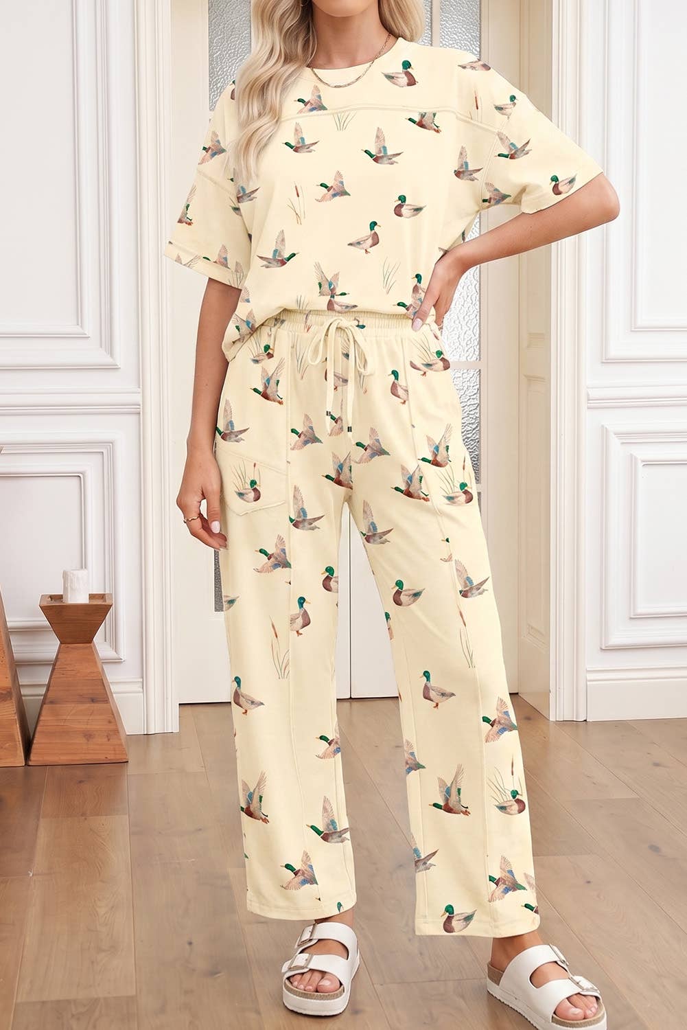 Mallard Print Cropped Tee Drawstring short set