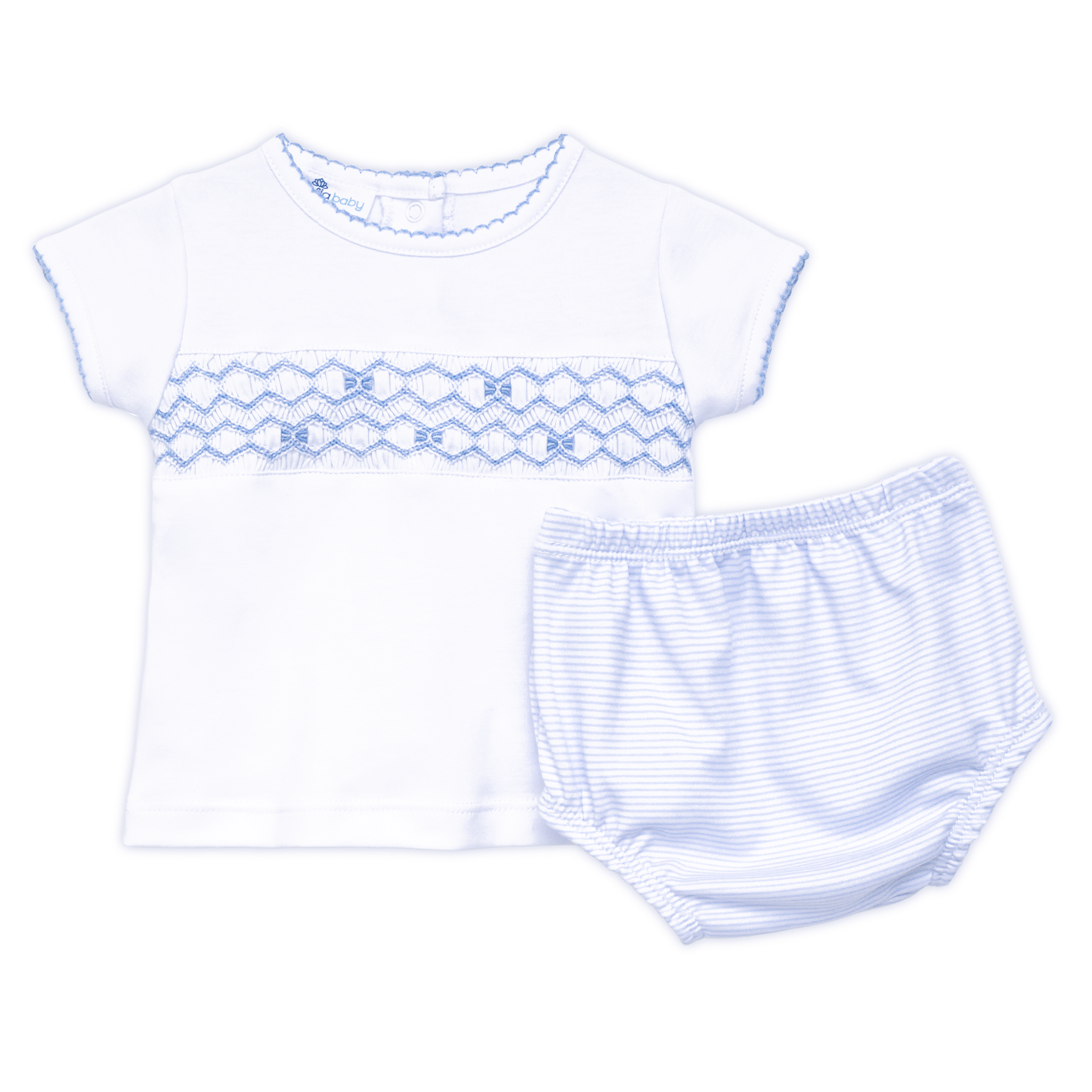 Smocked Diaper Cover Set - Light Blue