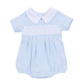 Smocked Short Sleeve Bubble - Light Blue