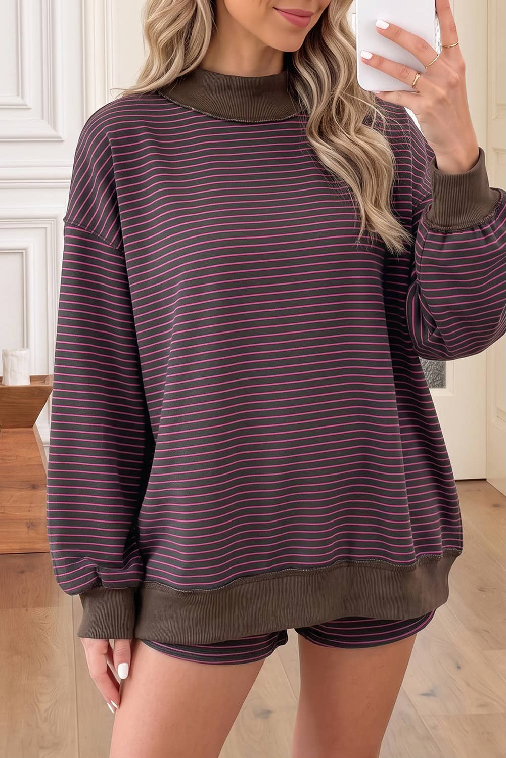 Mock Neck Pullover Matching Shorts Set