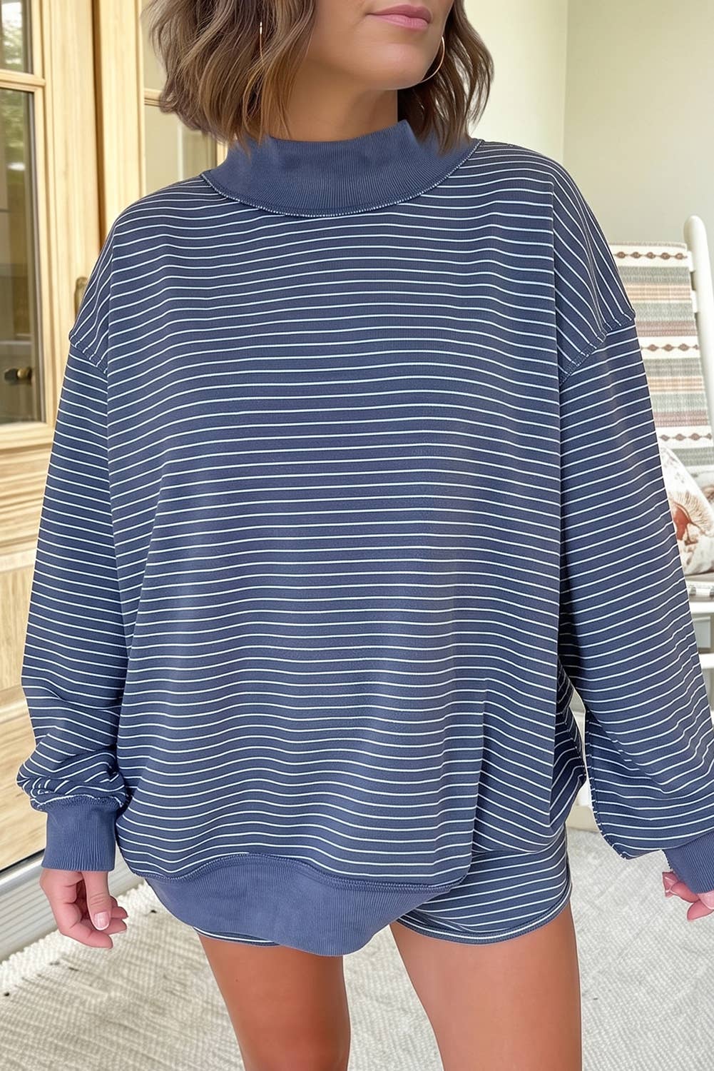 Mock Neck Pullover Matching Shorts Set